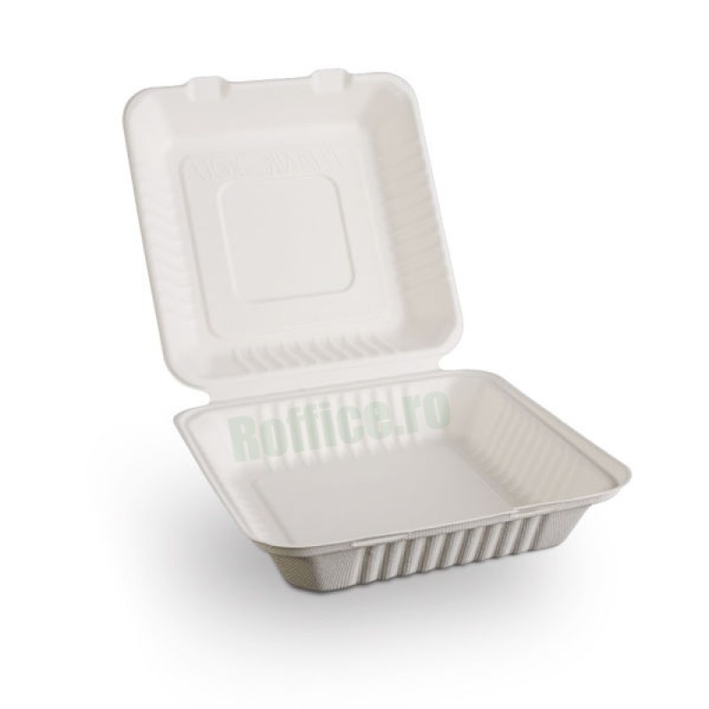 Caserole Biodegradabile albe, 1 compartiment, 22.8x23x8 (200 buc/bax)