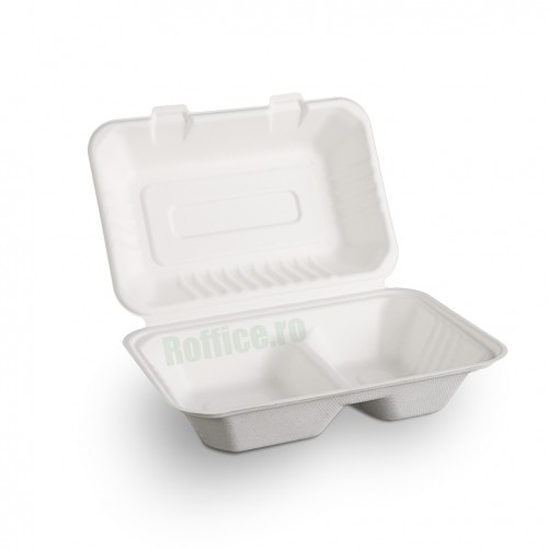 Caserole Biodegradabile albe, 2 compartimente 230x155x81 (50 buc/set)
