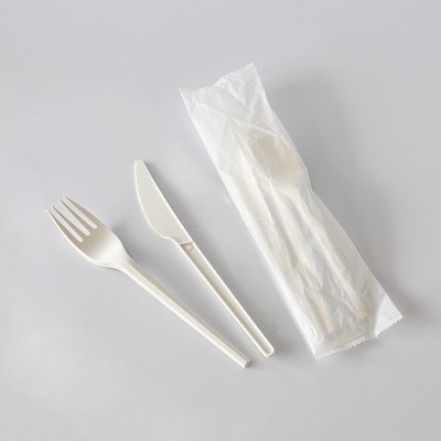 Set tacamuri Biodegradabile CPLA (Furculita + cutit + servetel) ambalate in folie (100 buc/set)