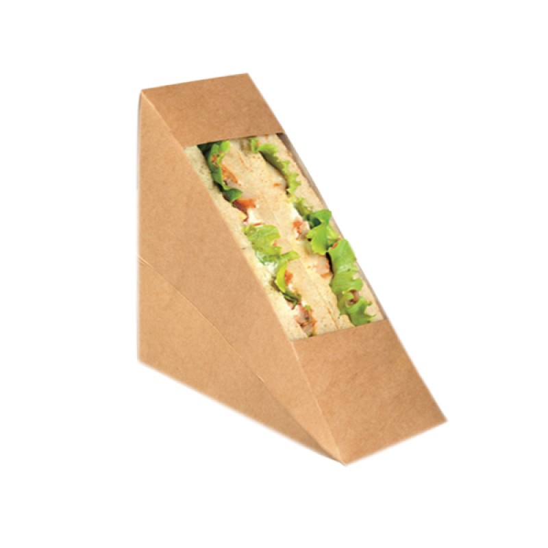 Cutii natur triunghi sandwich 65mm cu fereastra (100buc/set)