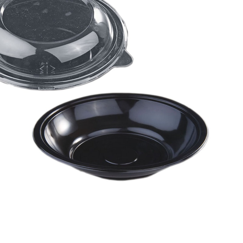 Caserole rotunde negre cu capac transparent - 750CC (50 buc/set)