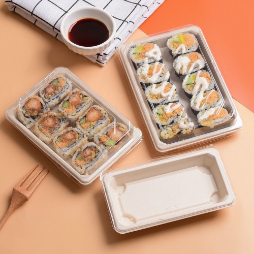 Caserole sushi biodegradabile + capac RPET 164x89x20 