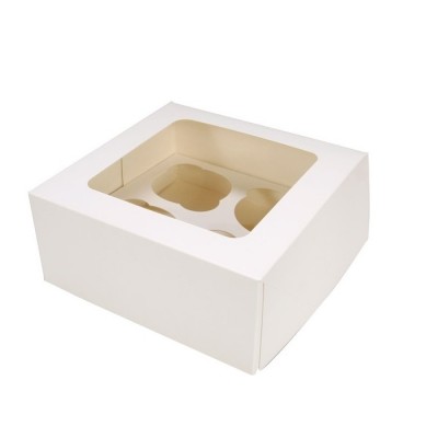 Cutii carton alb cu fereastra|insertie 4 briose - 18x18x9 - 50 buc/set